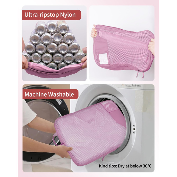 Набір органайзерів для валізи та рюкзака ECOHUB, 4 компресійні пакувальні куби з міцною сіткою та бирками, екологічні дорожні сумки для одягу (Рожевий)