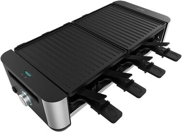 Електричний гриль-рашетниця Cecotec Raclette Cheese&Grill 16000 Inox Black для 8 осіб, 1400 Вт, з регулюванням температури та антипригарним покриттям, 40 x 22 см, 8 сковородок та 8 лопаток