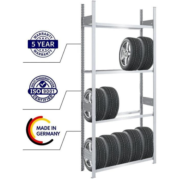 Стійка для шин PROREGAL PROEGAL, німецька якість, 200x100x43 см, 3 яруси, вантажопідйомність 150 кг, до 5 шин на ярус. Ідеально для гаража.