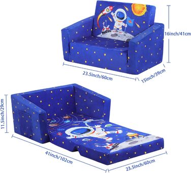 Дитяче крісло-диван 2 в 1 з тканиною, що складається, та неслизьким подушкою, для спальні, вітальні, ігрової кімнати (Астронавт)