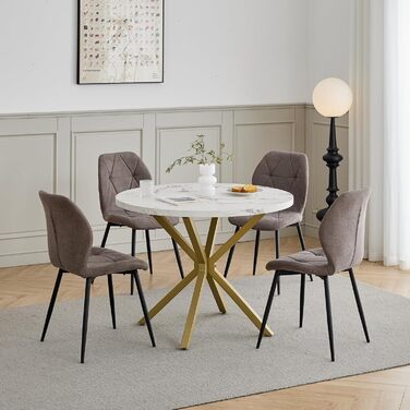 Набір обіднього столу GrandCA HOME: круглий стіл 100 см та 4 сучасні лінові стільці, для вітальні, кухні, їдальні. Колір: темно-сірий + коричневий (під мармур)