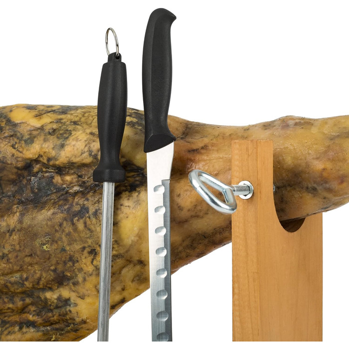 Сталеве лезо 011124 кришка для шинки Kukuxumusu ніж для шинки та тримач для шинки Chaira ідеально підходить для шинки та весла, дерев'яного банкету Quijote Wood