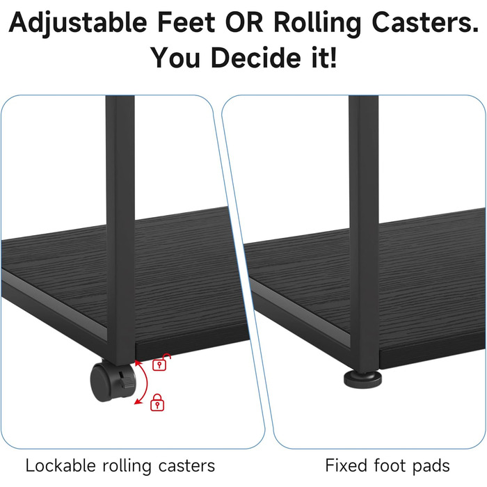 Підставка для принтера CAIYUN з колесами, 3 рівня, чорна, 30x44x65 см