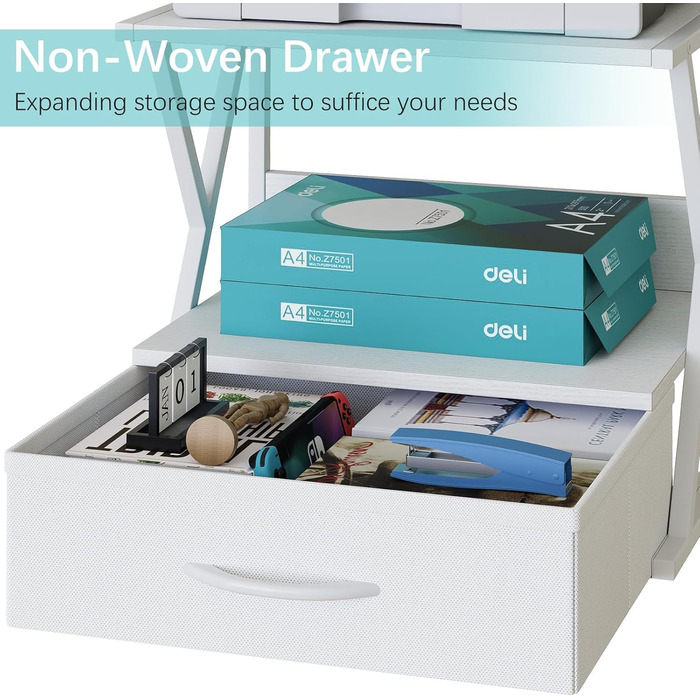 Підставка для принтера з ящиком, 2-рівнева, для офісу, дому, школи | Organizer, колір: білий