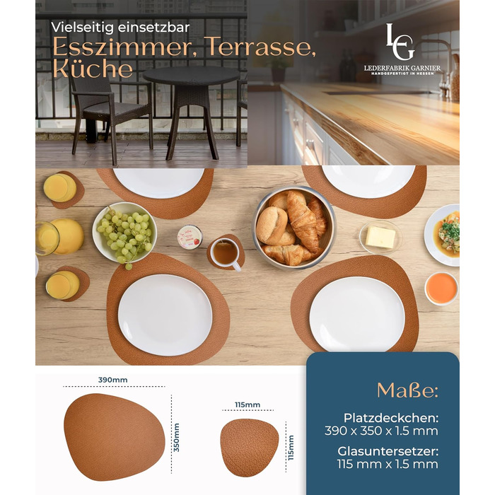 Набори серветок для столу, 4 шт. – екологічні, стійкі та нековзні – преміум шкіра, Made in Germany (Modern, Bison)