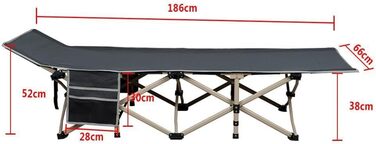 Розкладне ліжко для кемпінгу та відпочинку Yaheetech, похідне ліжко-шезлонг з кишенею та сумкою для транспортування, сіре, до 150 кг