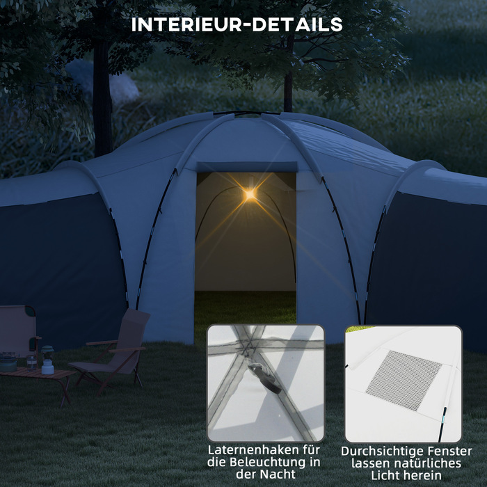 Кемпінговий намет Outsunny Tunnel Tent на 6-9 осіб з 3 спальнями, вітальнею та верандою, водяний стовп 2000 мм, сірий