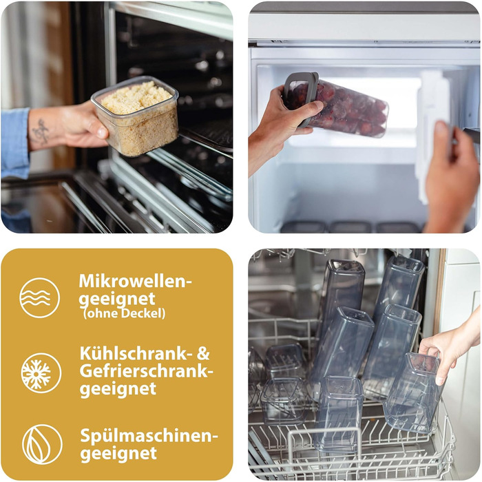 Герметичні контейнери для зберігання продуктів [набір 12 шт], антрацит - Складаються, економія місця для кухні, банки для круп, контейнери для їжі, набір 12 шт (12x1500 мл)