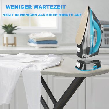 Парове прасування без дротів 2400 Вт: бездрове прасування з керамічною підошвою, вертикальне прасування, захист від накипу, самоочищення та резервуаром для води. Колір: блакитний