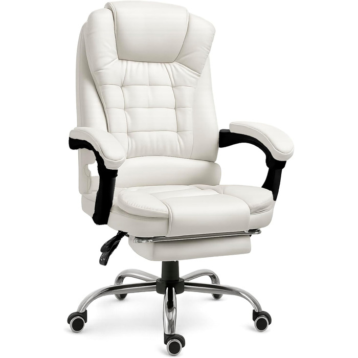 Ергономічне крісло для офісу RMF, регульоване, зручне та розслаблююче - крісло з підніжкою, обертається, регулюється по висоті, біле