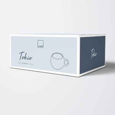 Набір кавових чашок Sänger Tokio 8 шт., чашки для капучино 4 шт., набір чашок з блюдцями, 80 мл, кераміка, блакитно-чорний колір з коричневими акцентами, PREMIUM COLLECTION