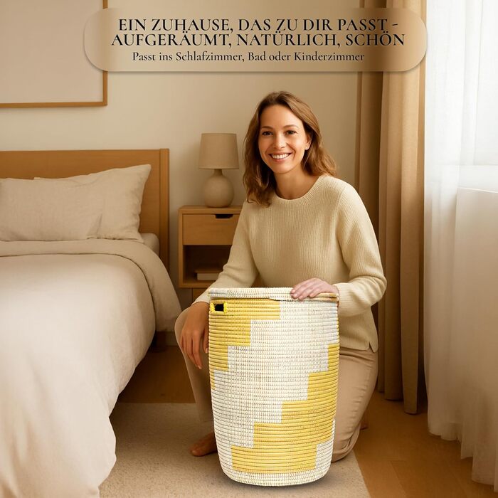 Корзина для білизни YAADU з кришкою - велика, африканський кошик (жовтого кольору)