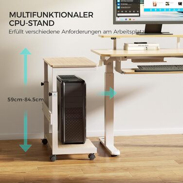 Підставка для комп'ютера EUREKA ERGONOMIC: регульована висота, ATX, для CPU, під стіл, з коліщатками та підкладкою для миші (колір: горіх)