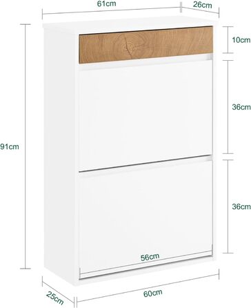 SoBuy Взуттєва шафа з 2 відкидними дверцятами, полиці та ящик, білий, 61x100x26 см, FSR165-W