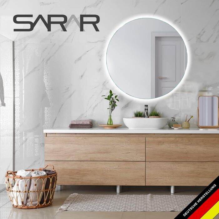 SARAR Круглий дзеркало для ванної кімнати з LED-підсвічуванням 120 см, Made in Germany, дизайн MAR113