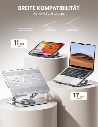 Підставка для ноутбука Lamicall, регульована - 360° обертання, складна, алюмінієва - для столу/офісу, універсальна ергономічна підставка для Macbook Pro Air, 10-17,3' - срібна