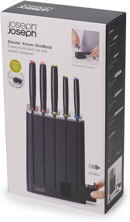 Набір ножів Joseph Joseph Elevate SlimBlock 5 шт. з точилкою - Чорний пластик