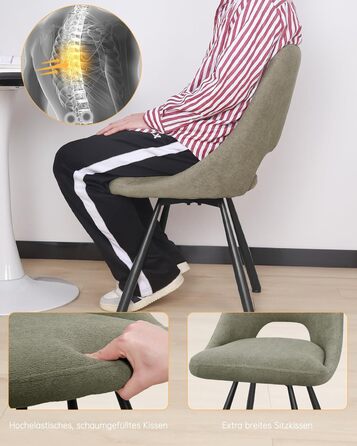 LEWE Комплект з 6 обертових стільців для їдальні, кухонних, вітальні та спальні, ергономічні, без підлокітників, з тканини кашемір, сіро-зелений