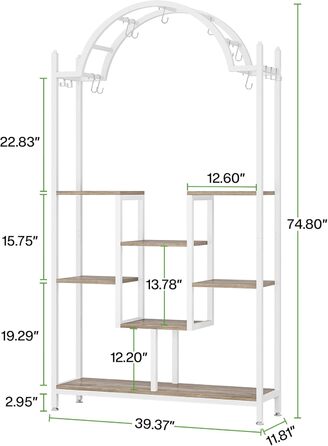 Плантатор Tribesigns з 5 полицями для дому, металева конструкція, полиці-арки з гачками, велика підставка для квіткових горщиків, для саду, балкону, вітальні, білий та сірий