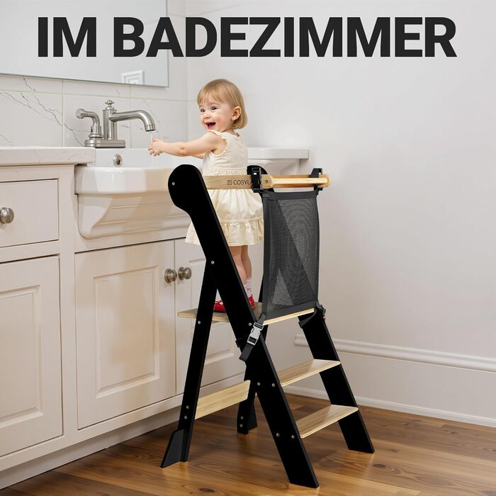 COSYAND Монтессорі стільчик-сходинка для дітей від 1 року, регульована висота, безпечний | Сходинка Монтессорі для кухні, сірий колір