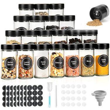 Набір скляних банок для спецій FRIBERG з дозатором, 20 шт. по 120 мл, чорний колір
