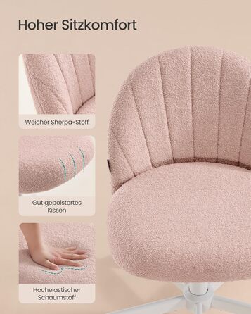 Крісло SONGMICS для дому та офісу, пухнастий стільчик для макіяжу, регульоване по висоті, з м'якою оббивкою, для робочого кабінету, спальні, гардеробної, кремово-білий (пастельно-рожевий)