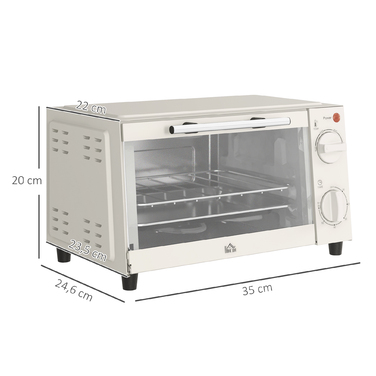 HOMCOM Міні-піч 9L Міні-піч із деко, решіткою для гриля, 100 °C-230 °C, з регульованою температурою та часом приготування, 60-хвилинний таймер, 750 Вт, нержавіюча сталь, кремово-білий | Aosom