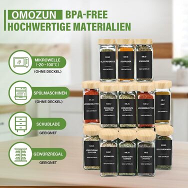 Набір кухонних банок для спецій 24 шт. з етикетками: скляні дозатори 120 мл з ситечком, вологостійкі етикетки, органайзер для спецій у шухляду, чорний
