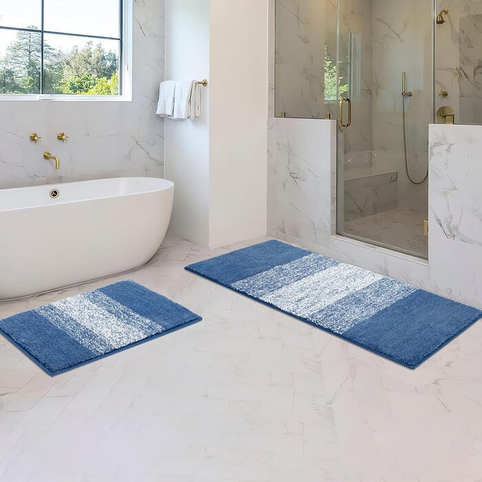 Набір килимків для ванної кімнати з мікрофібри, 2 шт. (блакитний), антиковзні, швидковисихаючі, м'які, для туалету, машинне прання, 45 x 65 см + 45 x 120 см