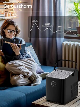 Льодогенератор Fohere 14 кг/24 год, швидке виробництво льоду (5 хв), 2 розміри кулеподібного льоду, самоочищення, з ручкою, лопаткою та кошиком для вечірок, офісу, кемпінгу - Чорний