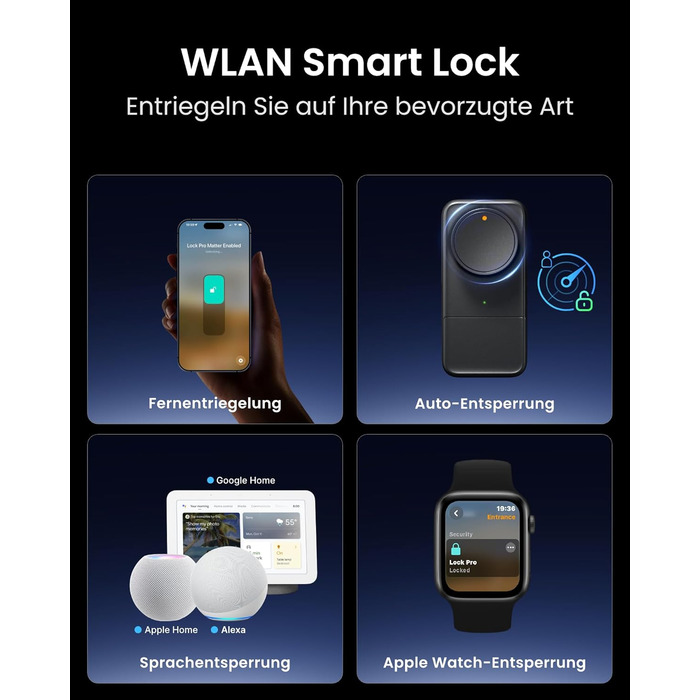 SwitchBot Smart Lock Pro: Розумний замок з акумулятором, Matter, WiFi, підтримка Apple Home, Alexa, Google Home, IFTTT, чорний