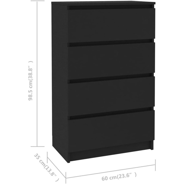 Сервант, Комод з місцем для зберігання, 4 шухляди, Чорний, 60x35x98.5см, Інженерне дерево