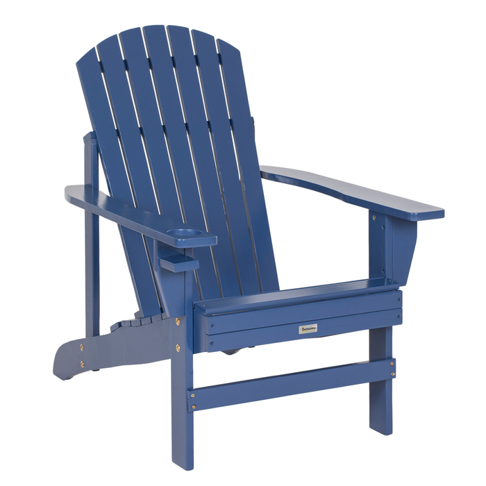 Садове крісло Outsunny Adirondack з підсклянником, масив дерева, 97 x 72.5 x 93 см, синє балконне крісло для саду та патіо