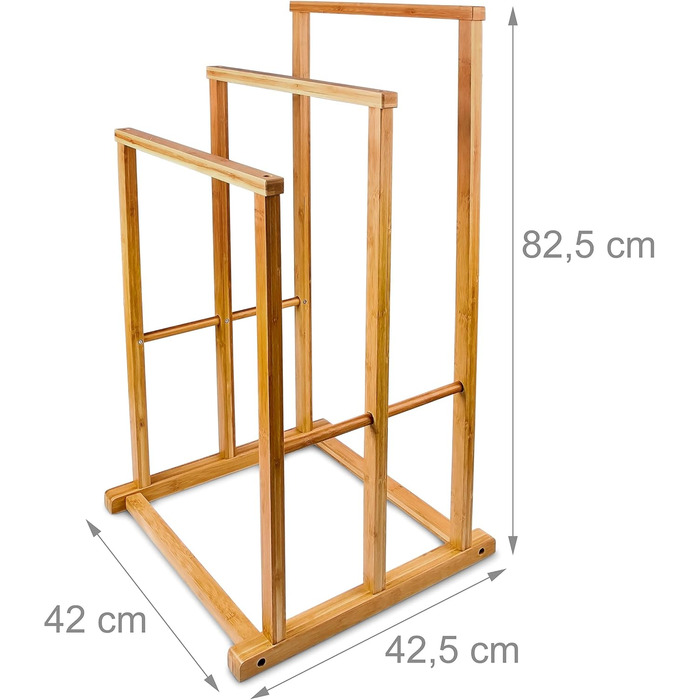 Бамбукова вішалка для рушників Relaxdays, 82,5x42x42,5 см, у формі сходів, 3 шт. анги, натуральна, аксесуар для ванної кімнати/паркувальник