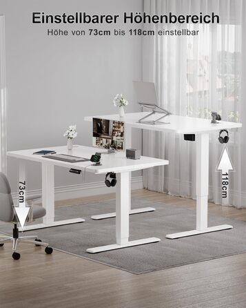 Електричний дитячий стіл Airfish, 80x60 см, регулювання висоти, функція пам'яті, для дому/офісу, стоячи/сидячи (білий)