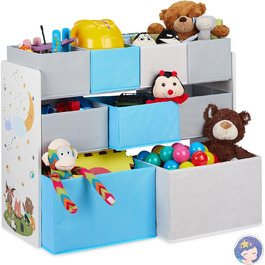 Дитяча полиця Relaxdays з 9 тканинними коробками, дитяча тематика біля багаття, органайзер для іграшок HBT 66 x 82,5 x 29,5 см, барвистий