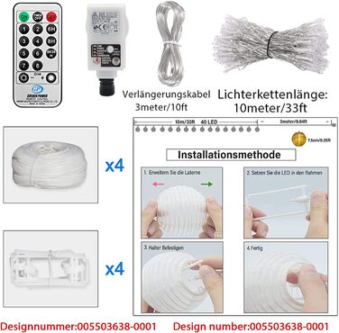 Світлодіодні гірлянди для вуличних ліхтарів, розширювані 8 режимів, теплі білі гірлянди з 40 світлодіодів з дистанційним управлінням і підсвічуванням, 10-
