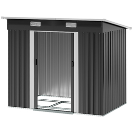 Сарай для інструментів Outsunny, металевий, 2,3 м², 207 x 130 x 182 см, з похилим дахом, вікном, фундаментом, розсувними дверима, стійкий до погодних умов, садовий будиночок, для саду, шоп для заднього двору, чорний колір | Aosom