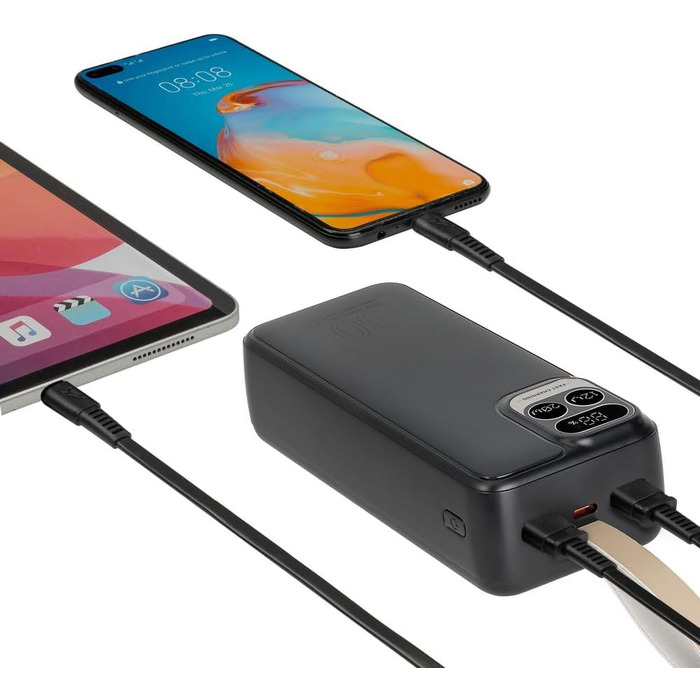 Вт, LCD, 1 вхід, 3 виходи, USB-C, сумісний з iPhone/Samsung/Huawei, 2585 30000mAh, QC/PD 20