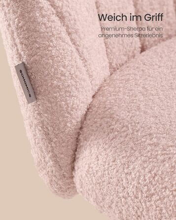 Крісло SONGMICS для дому та офісу, пухнастий стільчик для макіяжу, регульоване по висоті, з м'якою оббивкою, для робочого кабінету, спальні, гардеробної, кремово-білий (пастельно-рожевий)