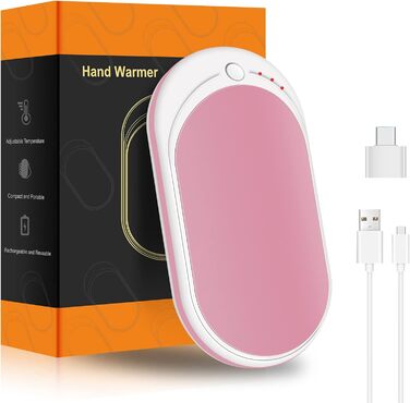 Електричний грілка для рук USB, повербанк 5200mAh, портативний, багаторазовий, для жінок та чоловіків, чорний та білий (рожевий та білий)