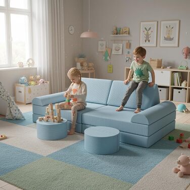 Дитяче ігрове диван-конструктор MAMIZO Cord, 15 елементів, блакитний. Модульний диван для гри та відпочинку, сертифікат Oeko-Tex