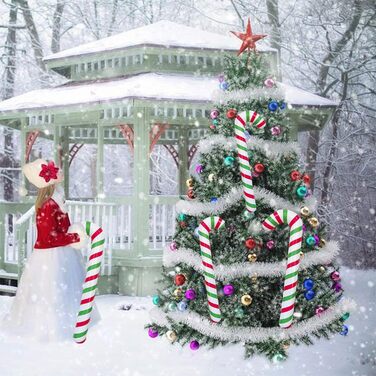 Надувні цукерки тростини Різдвяна прикраса, велика прикраса Грінч Різдвяна відкрита вхідні двері цукерки тростини ялинкові прикраси (червоний і білий) (Червоний і зелений, 6 шт. ), 87