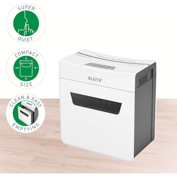 Leitz IQ 10X Premium Protect: Шредер для документів, 18л, 3 листи, мікроріз, для офісу та дому, білий