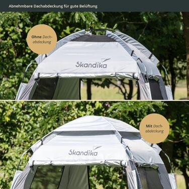 Душовий та кемпінговий намет-роздягальня Skandika: висота 230 см, світловідбиваюче покриття, непрозорий, з підлогою та вікнами