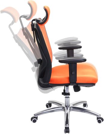Офісний стіл Mendler HWC-J86, ергономічне крісло, регульована поперекова підтримка, 150 кг, оранжеве