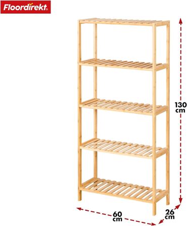 Стильне дерев'яне стелаж Floordirekt Bambus Regal для ванної, спальні, вітальні (60 x 26 x 130 см)