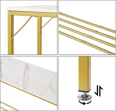 Консольний столик YMYNY з відкритими полицями, 107x30x78 см, білий & золотий (HST006W)