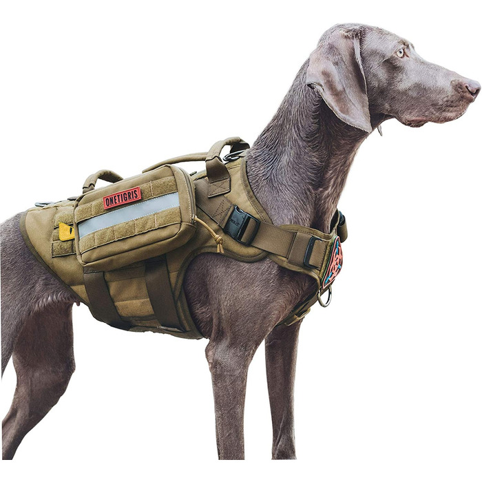 Сумка для корму OneTigris для собак 2 шт., велика космічна сумка для корму MOLLE для дресирування собак зі світловідбиваючими смужками підходить для тактичної дресирування собак, коричнева прогулянкова
