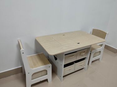 Дитячий стіл зі стільцями, ігровий стіл для дітей з місцем для зберігання, набір меблів для дитячої кімнати (натуральний колір)